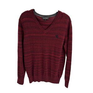 Express Mens Size S Red V Neck Sweater Long Sleeve Knit Pullover Logo